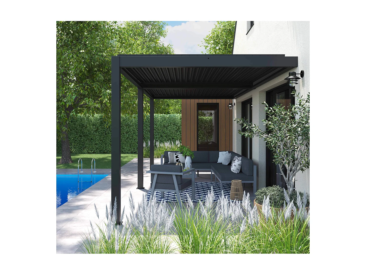 Bioklimatische aangebouwde pergola 6 x 3 x 2,5 m