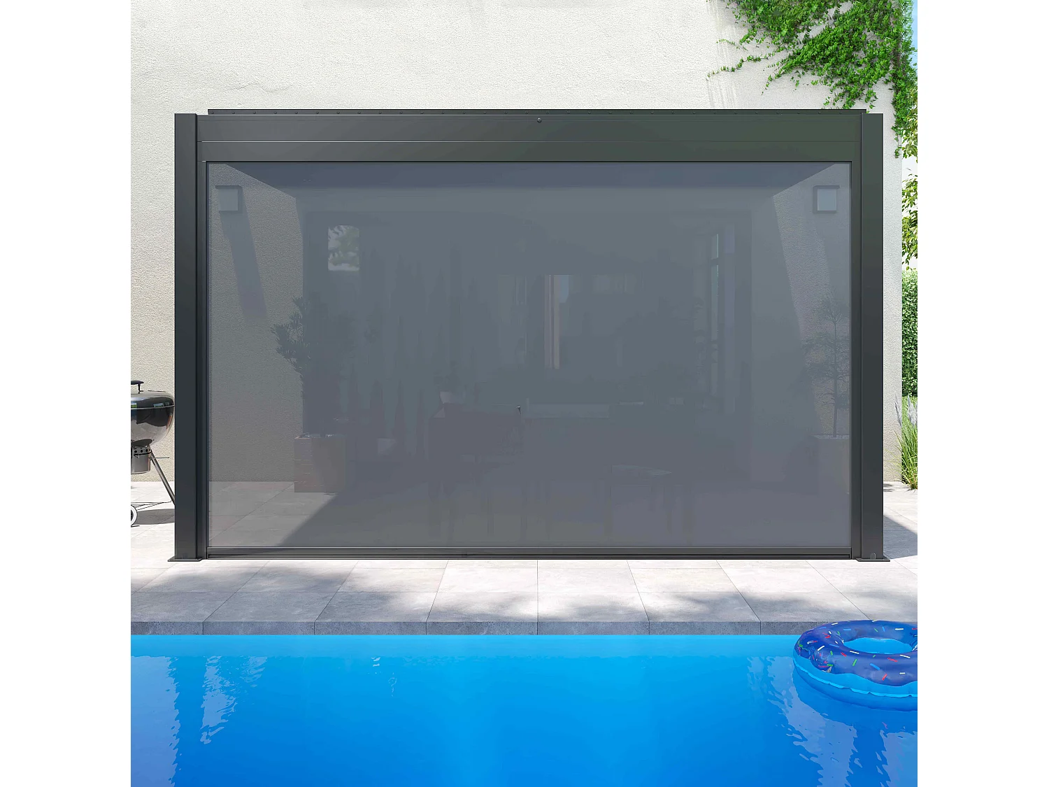 3x4m bioklimatologische pergola met zonnescherm van 3,73 x 2,34m