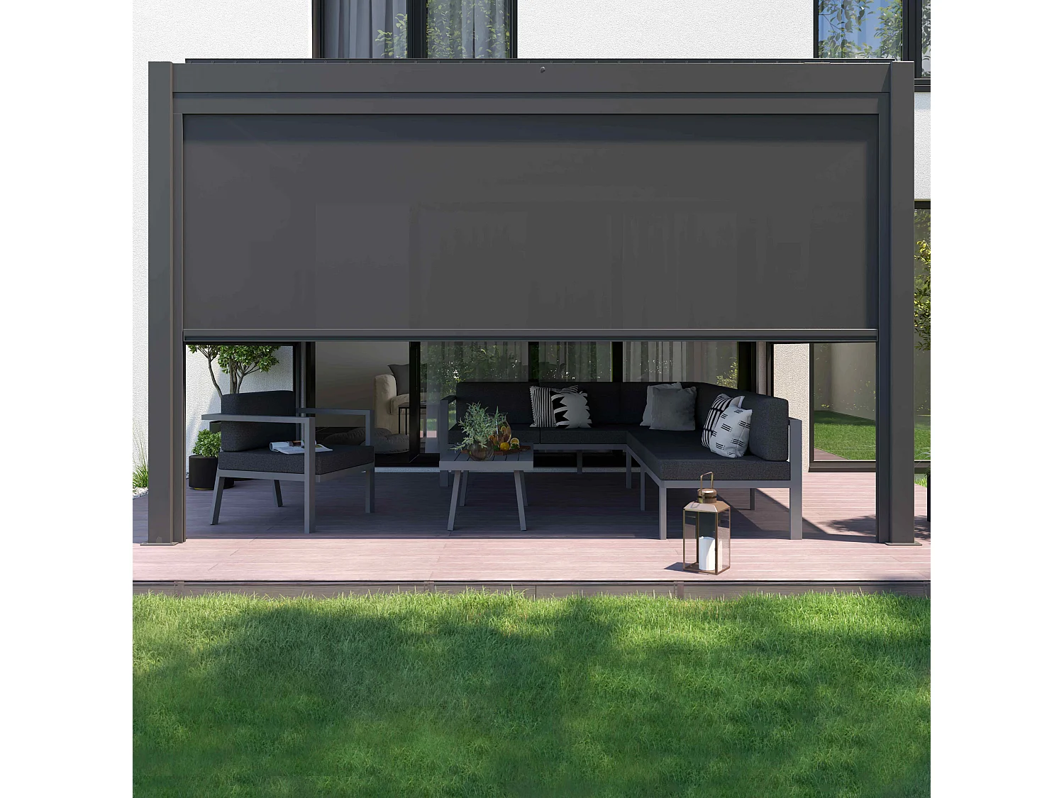 Pergola met verlichting van 3x4m en 1 zonnescherm