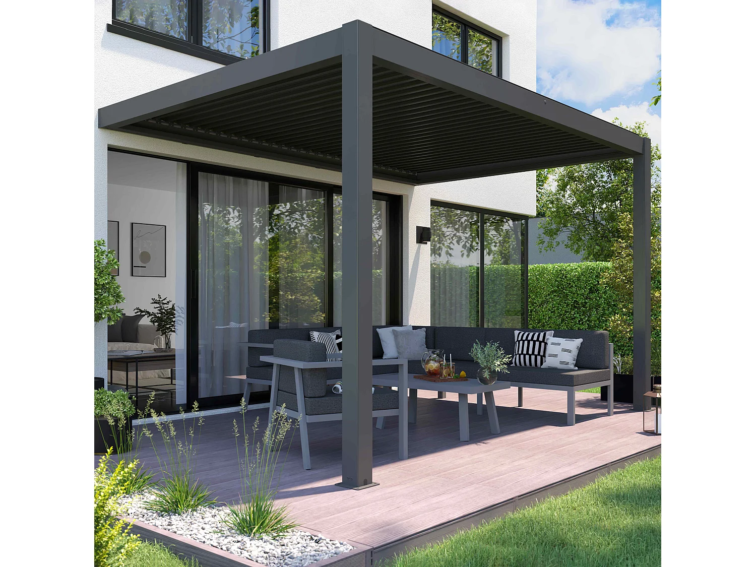 Pergola met verlichting van 3x4m en 1 zonnescherm