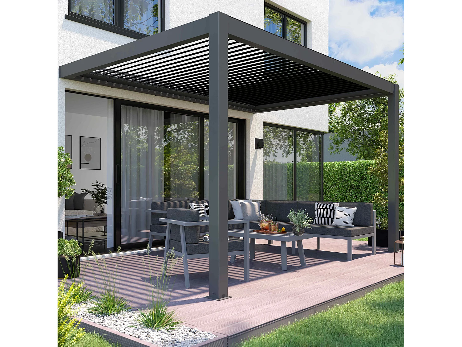 Pergola met verlichting van 3x4m en 1 zonnescherm