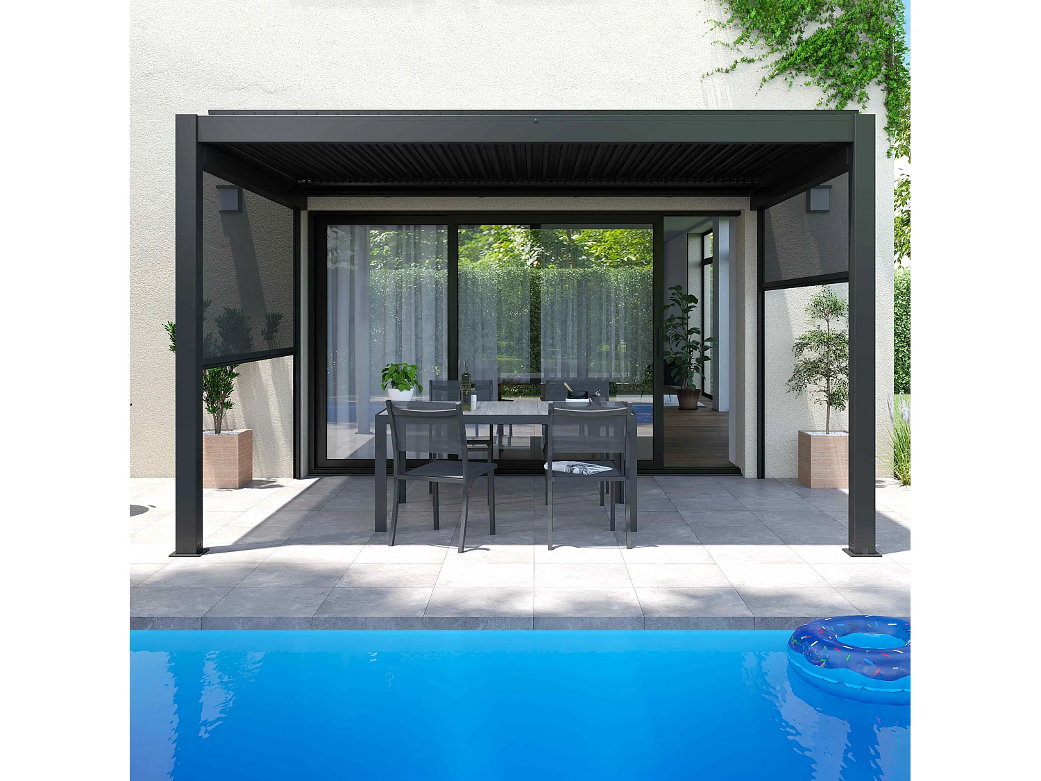 Bioklimatologische pergola van 3x4m met 2 zonneschermen van 2,66x2,34m