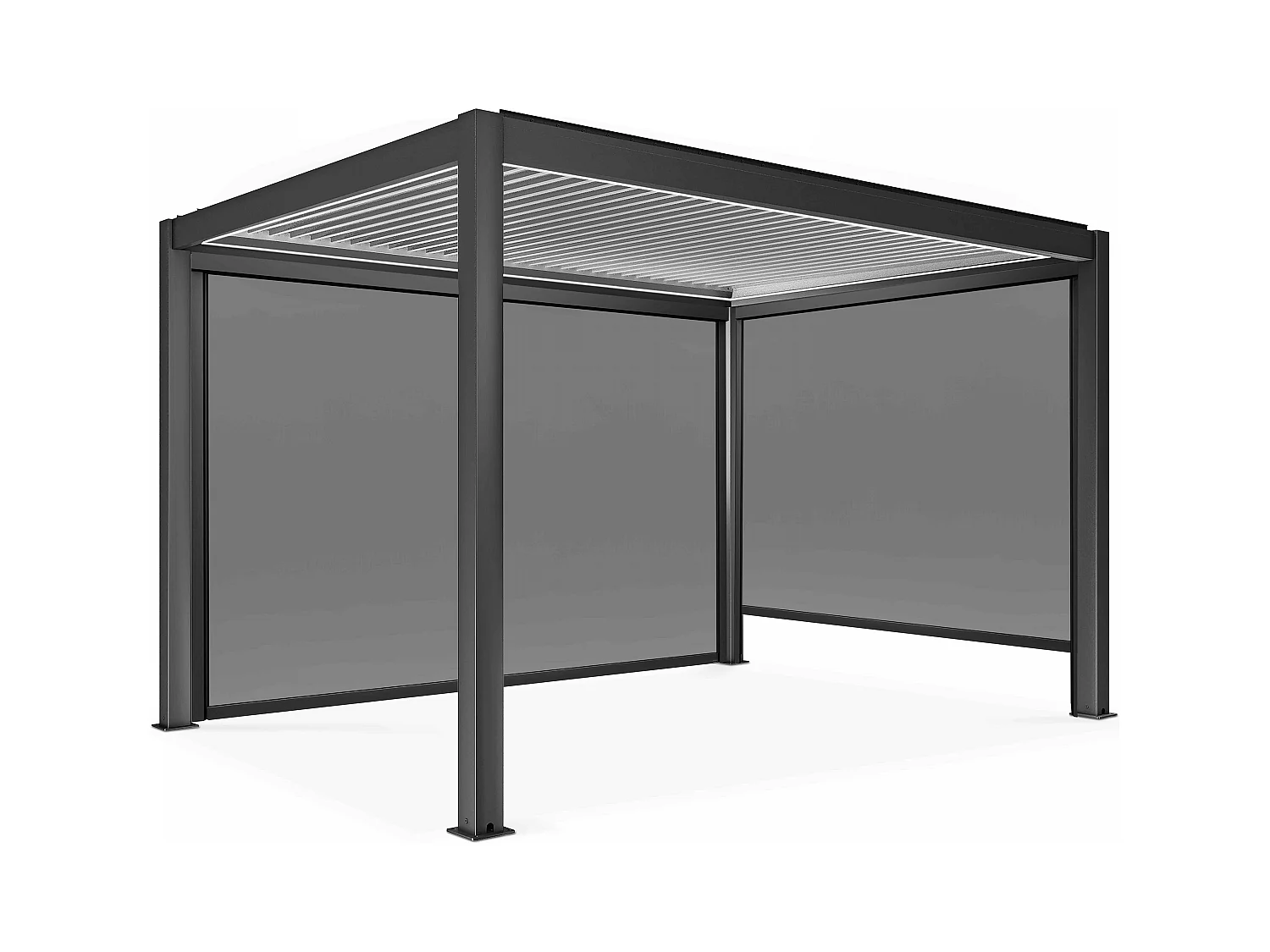 Pergola bioclimatique autoportée motorisée éclairée 3x4m et 2 stores