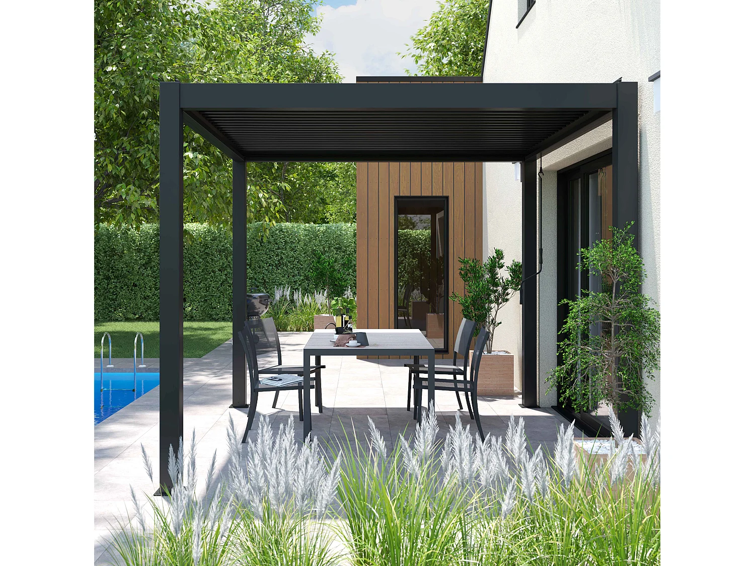 Pergola bioclimatique autoportée gris 3 x 3 x 2.5 m