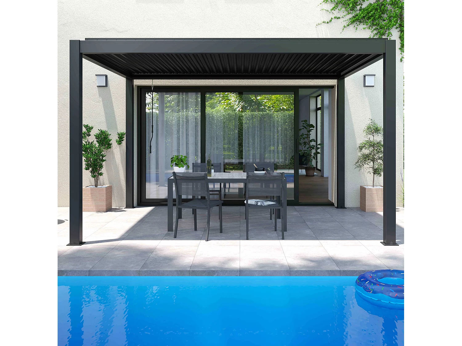 Pergola bioclimatique autoportée gris 3 x 4 x 2.5 m