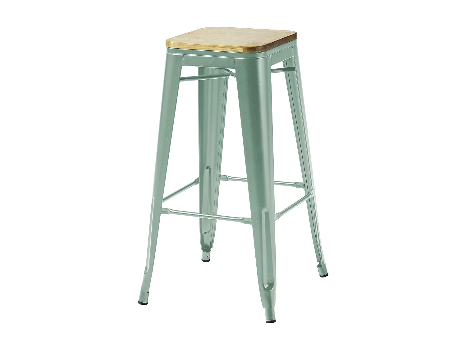 Lot de 4 tabourets de bar en métal mat vert gris et bois