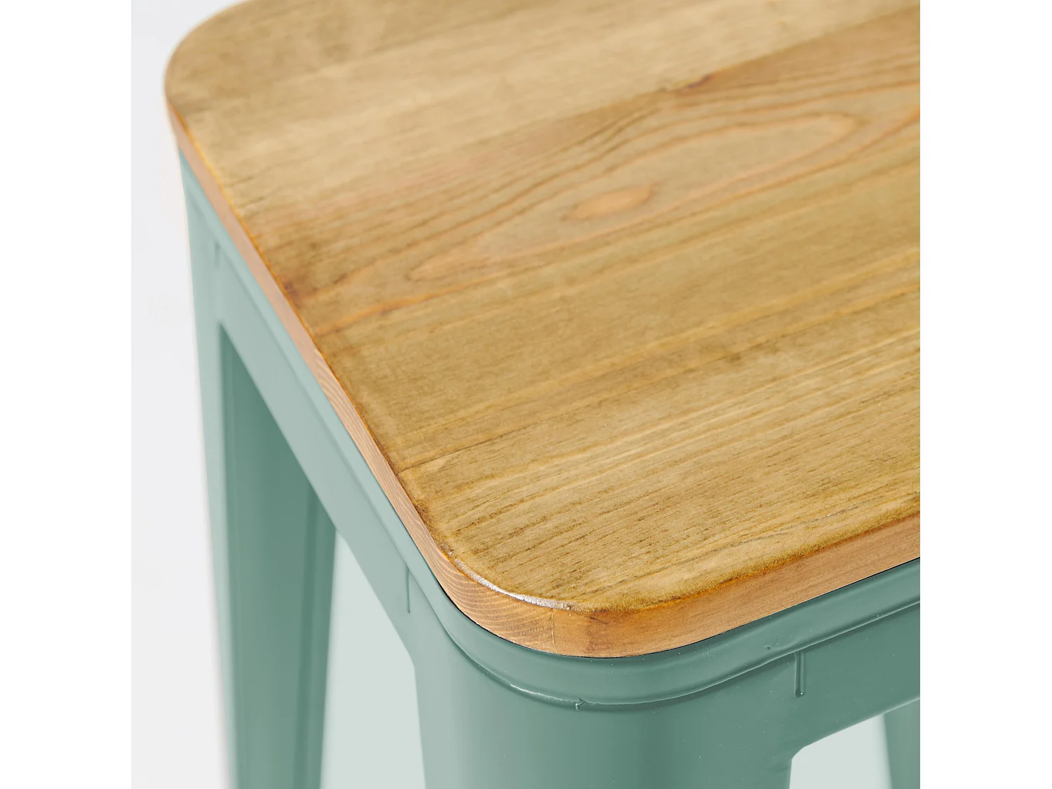 Lot de 4 tabourets de bar en métal mat vert gris et bois