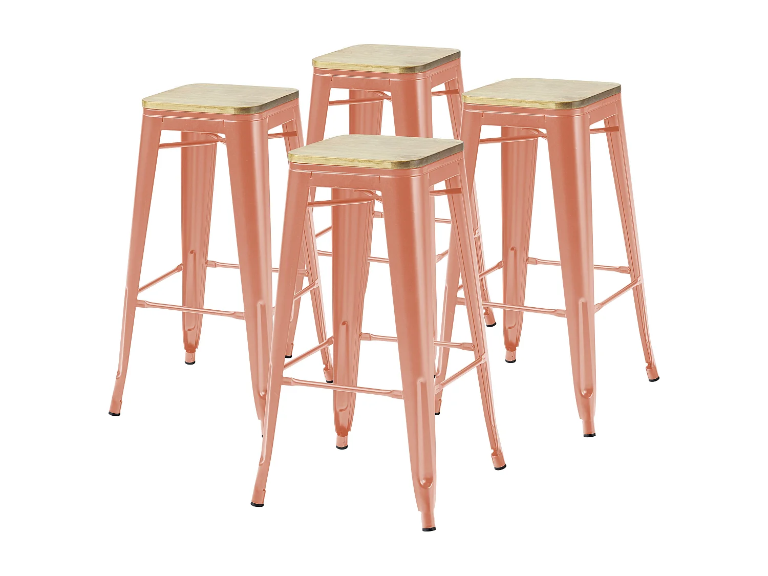 Lot de 4 tabourets de bar en métal mat terracotta et bois