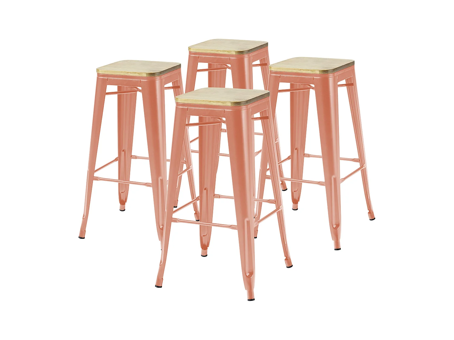 Set van 4 matte barkrukken in terracotta en hout