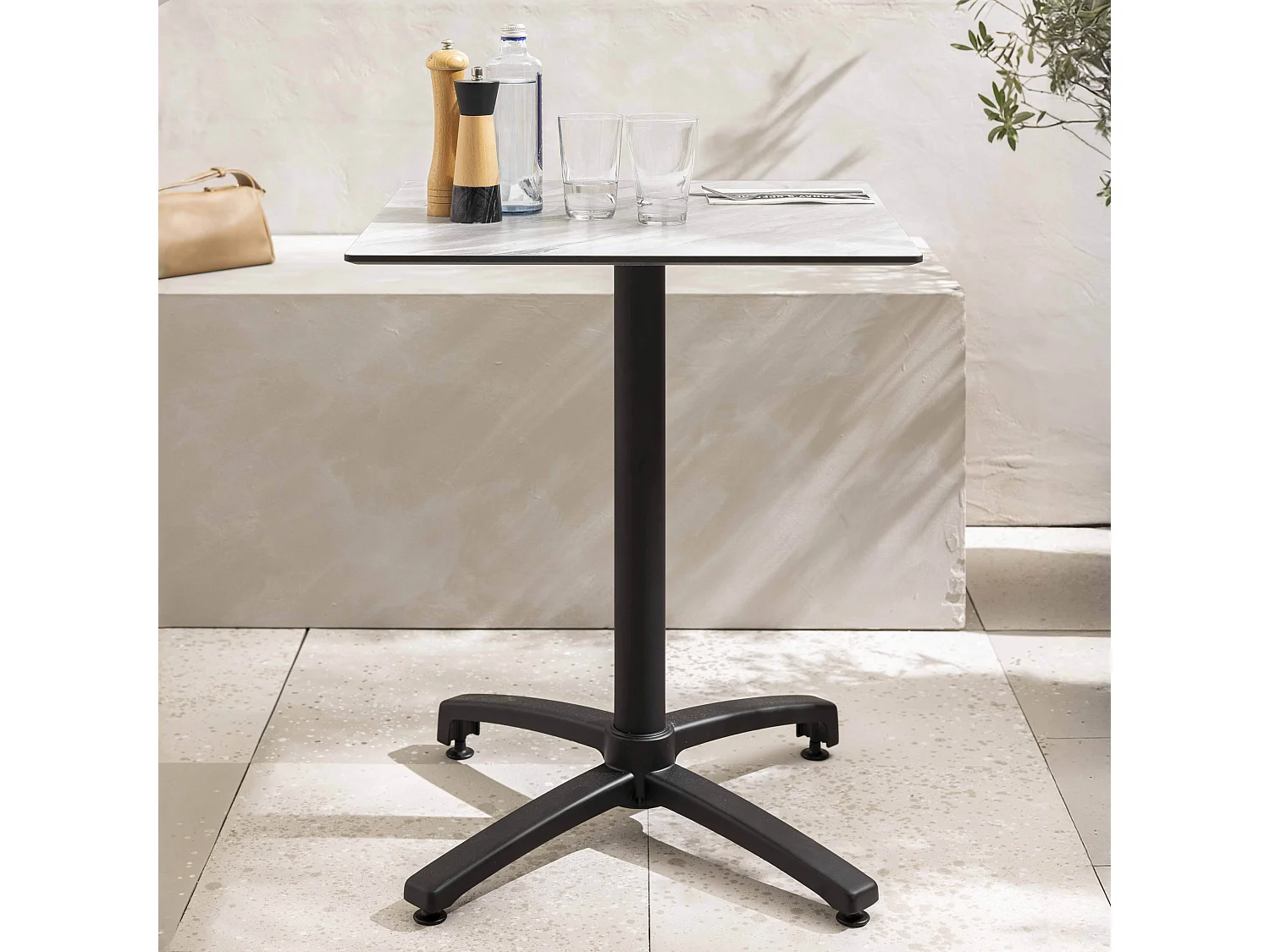 Vierkante tuin tafel (70x70cm) kantelbaar marmer