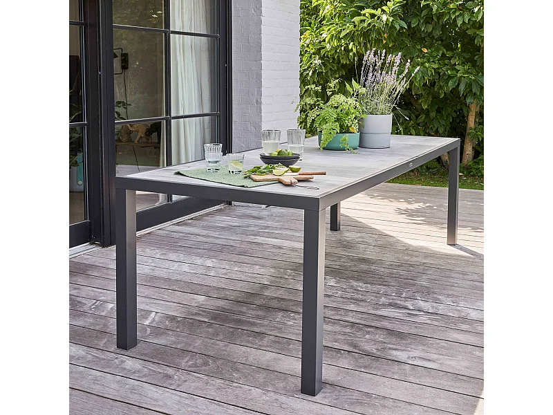 Table de jardin en aluminium et céramique 10 places effet bois grisé  - Tivoli