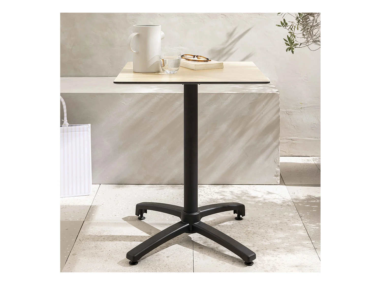 Table de terrasse 60 cm inclinable stratifié en beton chêne naturel