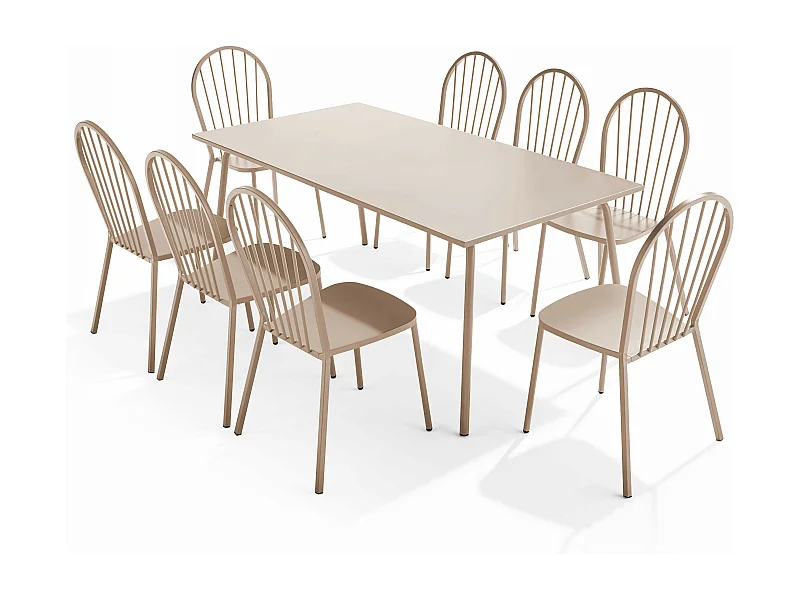 Ensemble table de jardin et 8 chaises bistrot en acier taupe - Palavas