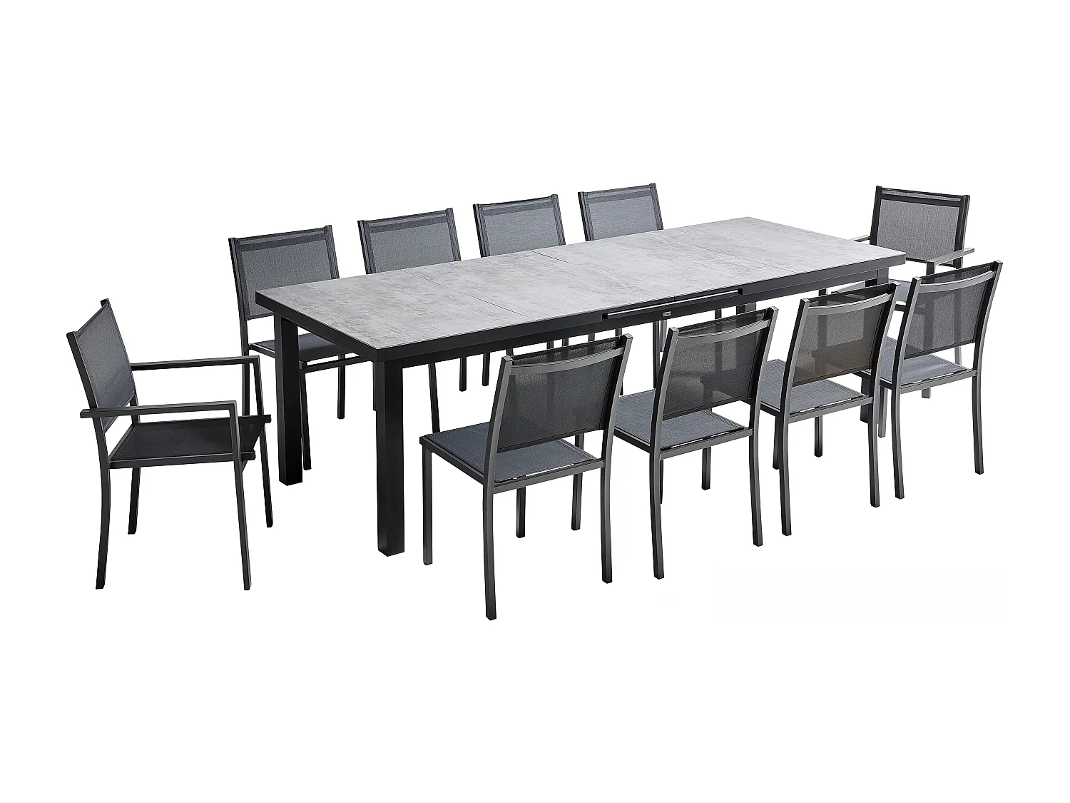 Ensemble table de jardin avec 8 chaises et 2 fauteuils béton