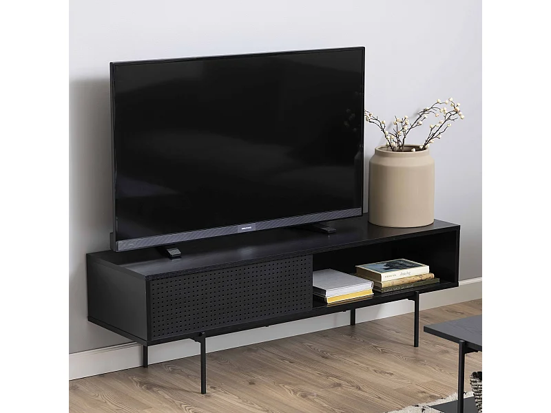 Meuble TV 140 cm style indus bois noir