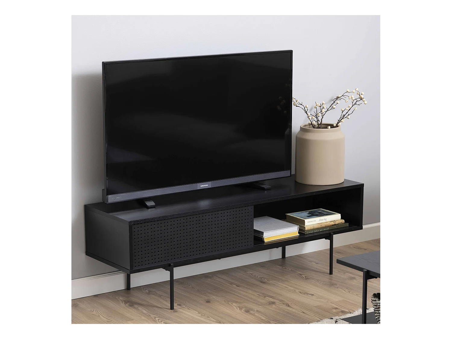 Meuble TV 140 cm style indus bois noir