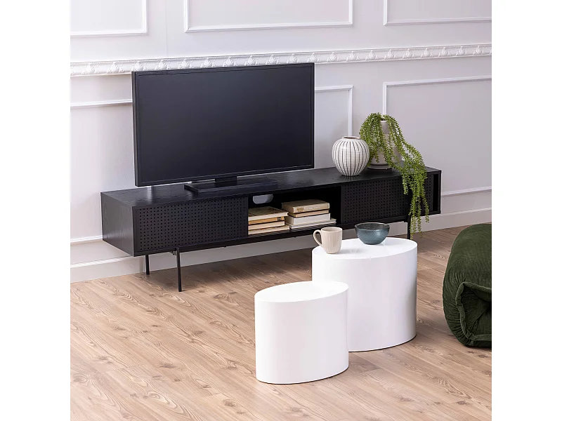 Meuble TV 180 cm style indus bois noir