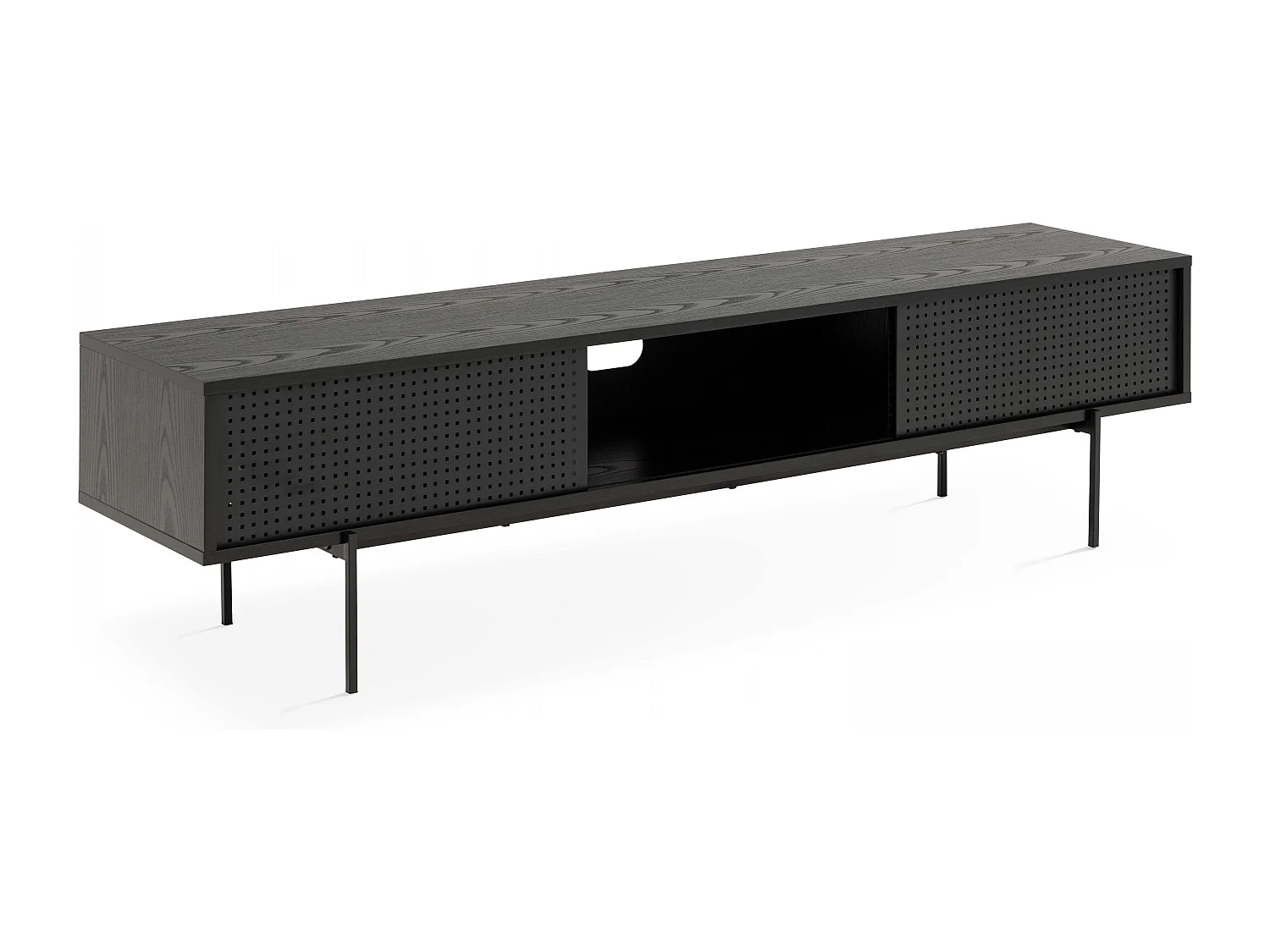 Meuble TV 180 cm style indus bois noir