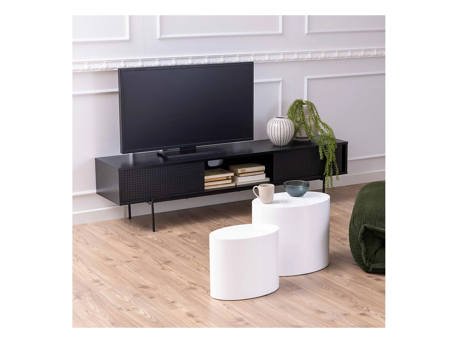 Meuble TV 180 cm style indus bois noir