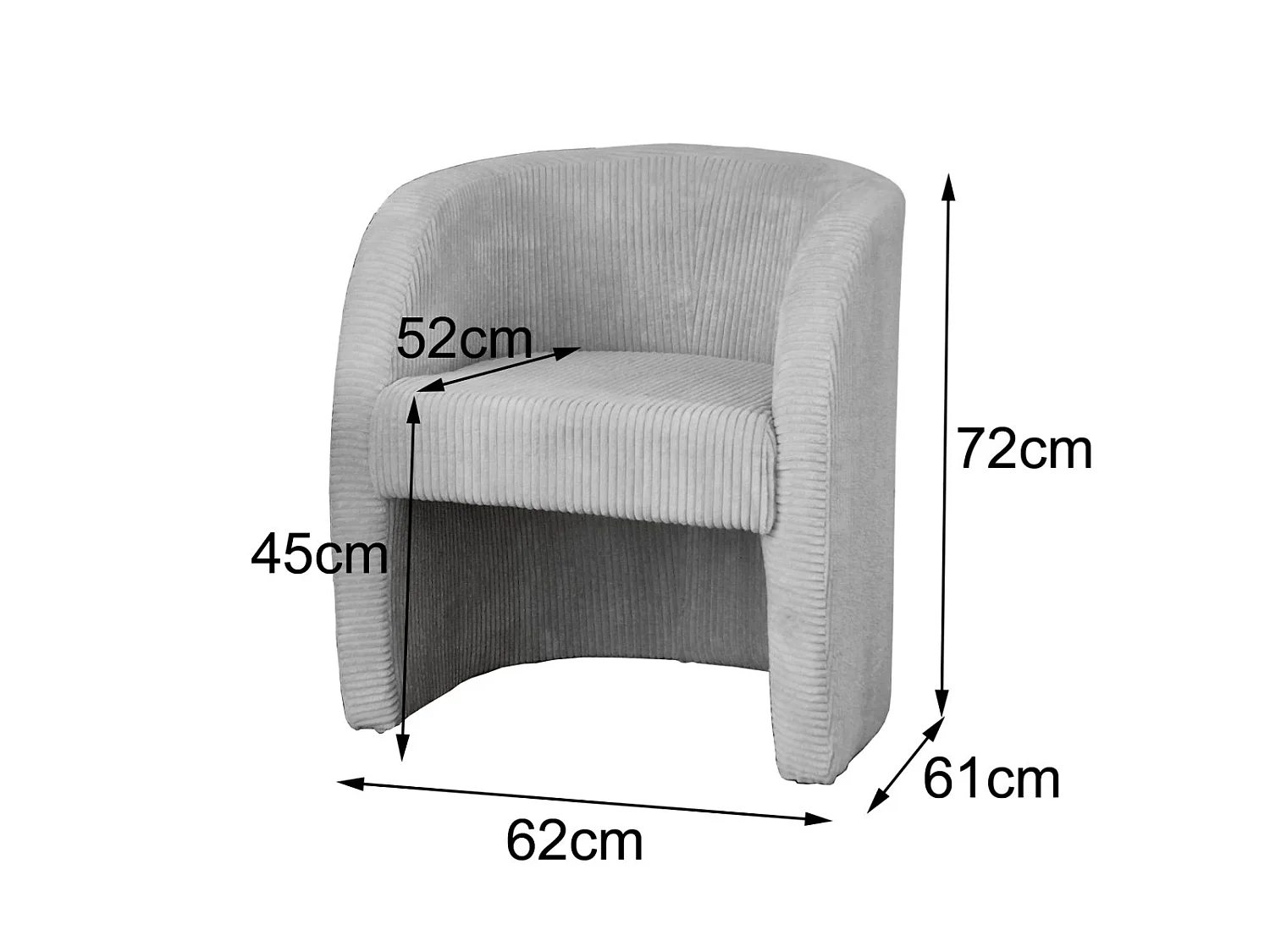 Fauteuil Velours Côtelé Eva Gris Clair