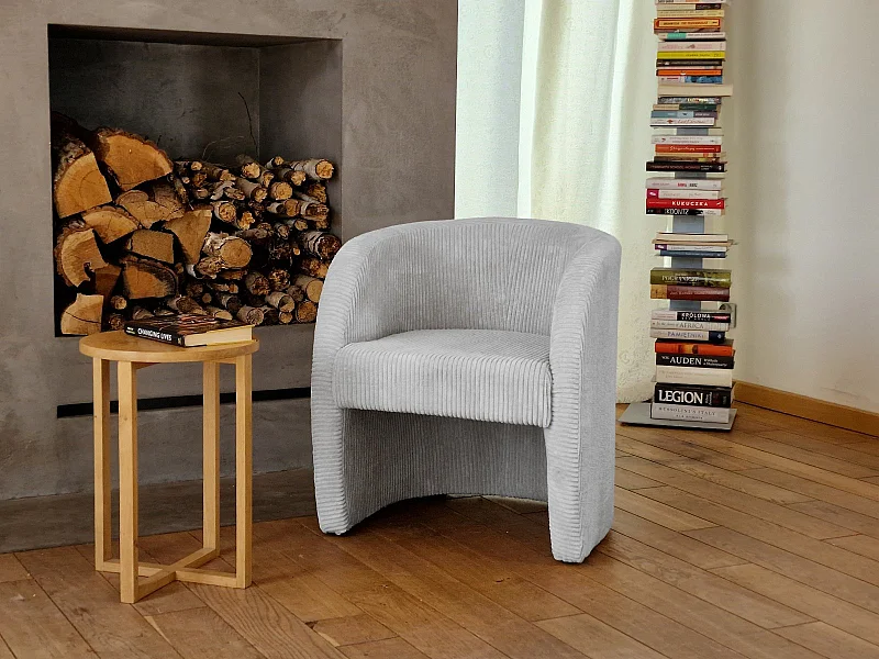 Fauteuil Velours Côtelé Eva Gris Clair