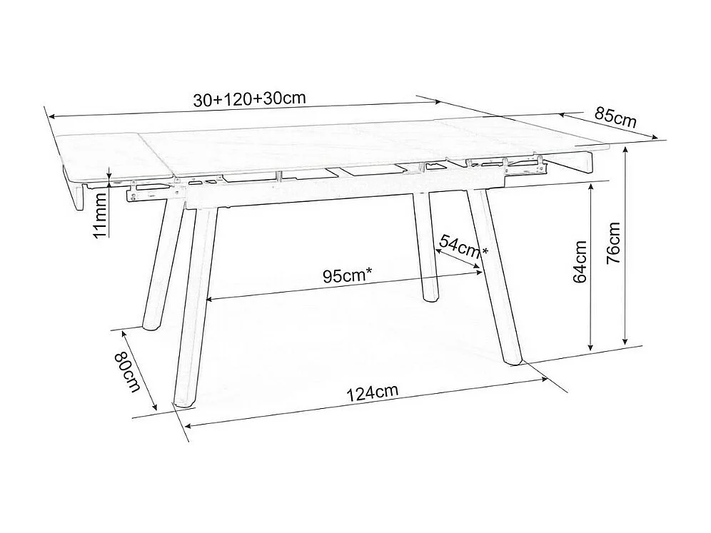 Table design extensible avec plateau effet marbre et structure noire Erick