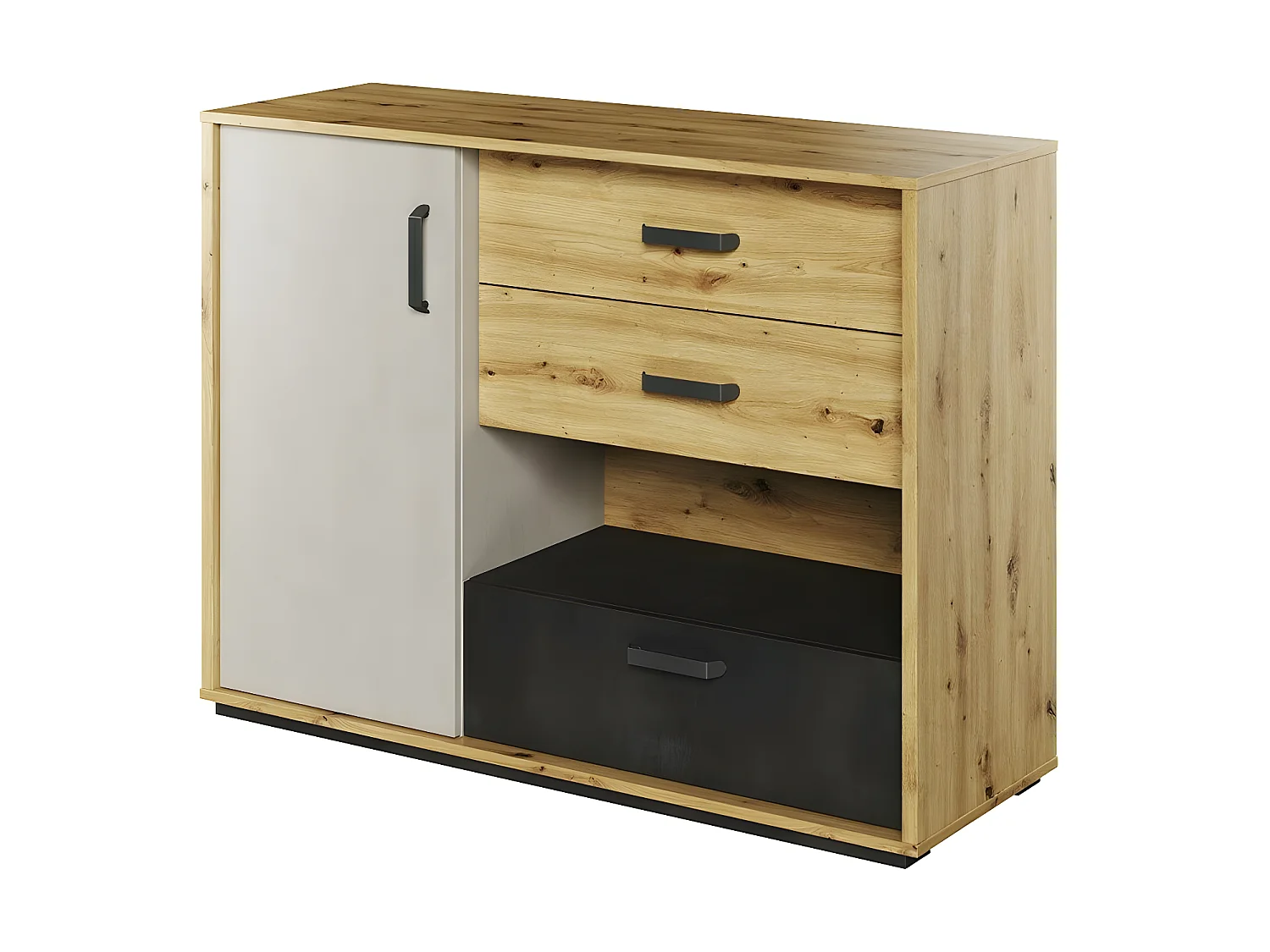 Commode Orlveno 106, Noir|Chêne Artisan|Gris, Tiroirs et portes, Nombre de tiroirs: 3,