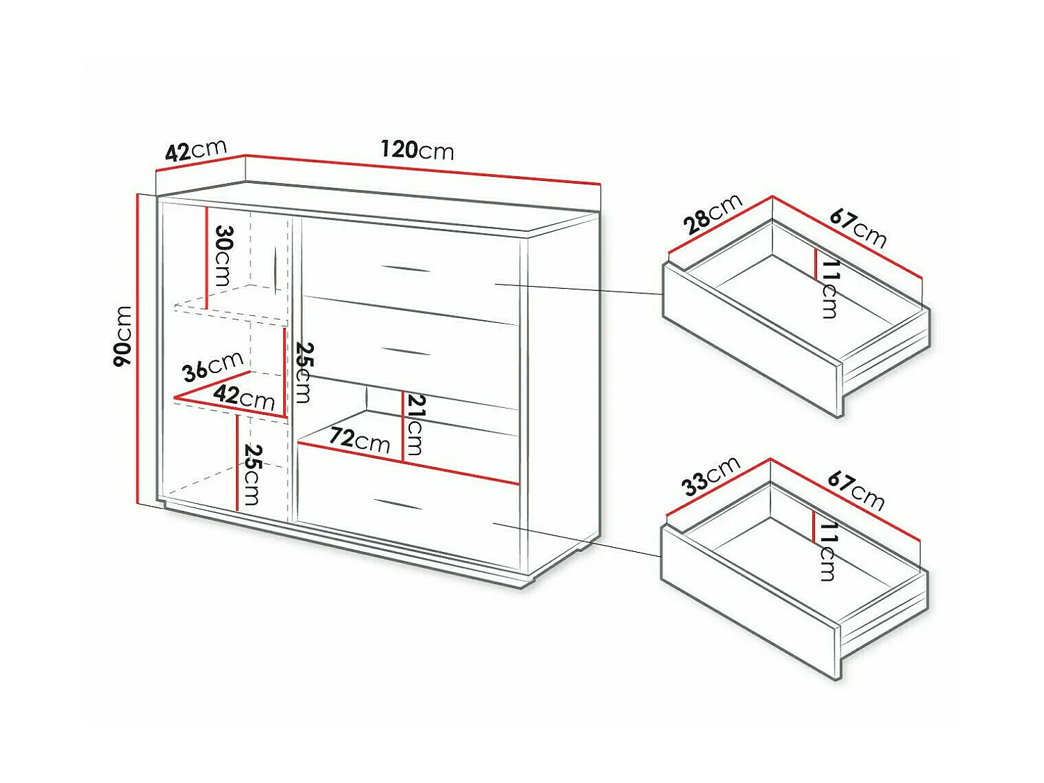 Commode Orlveno 106, Noir|Chêne Artisan|Gris, Tiroirs et portes, Nombre de tiroirs: 3,