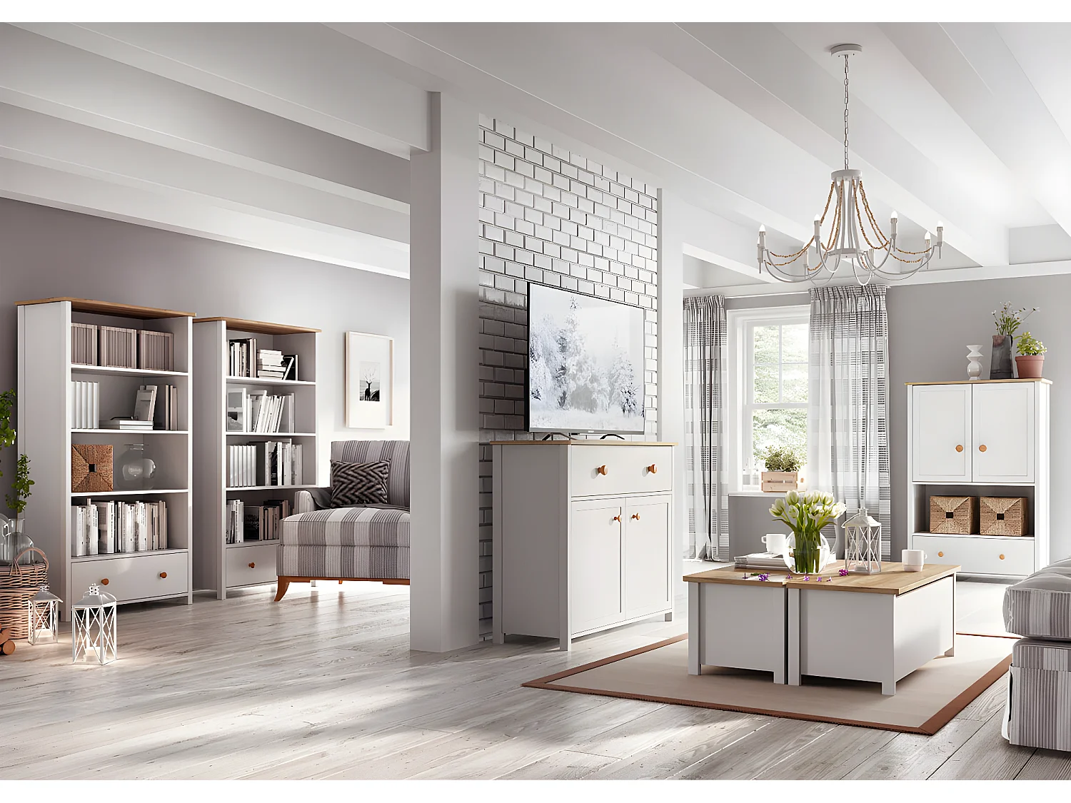 Commode Romelbo 104, Chêne|Blanc, Tiroirs et portes, Nombre de tiroirs: 1, 91x110x42cm