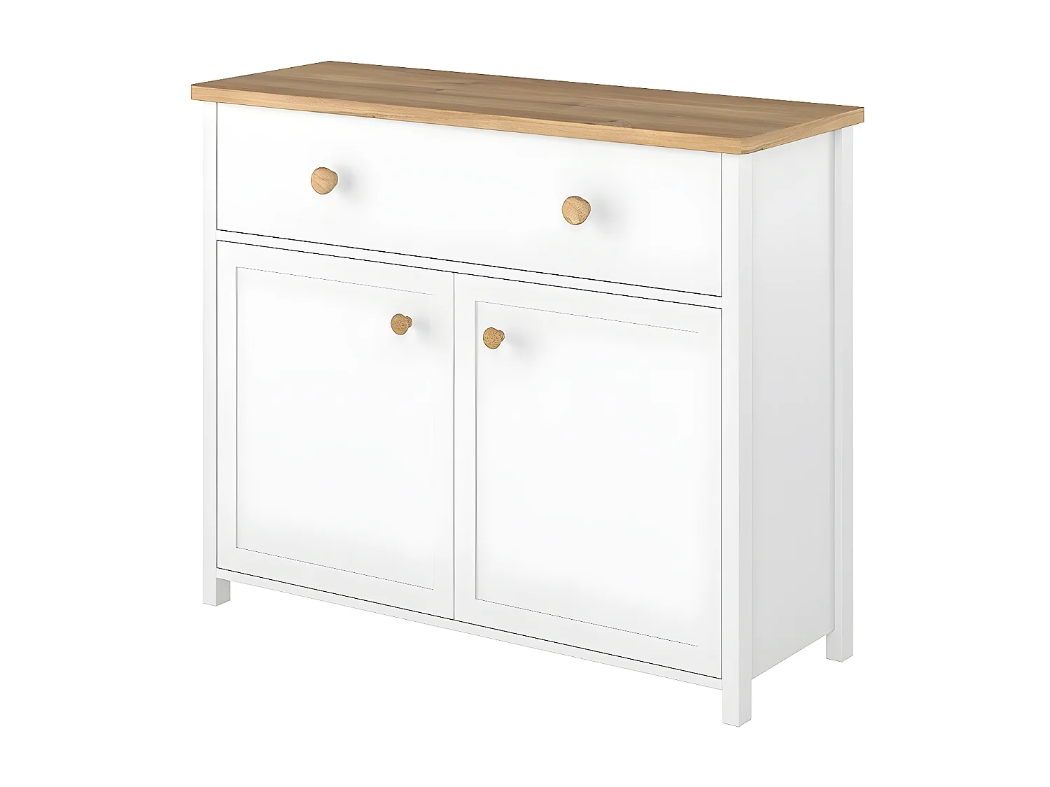 Commode Romelbo 104, Chêne|Blanc, Tiroirs et portes, Nombre de tiroirs: 1, 91x110x42cm