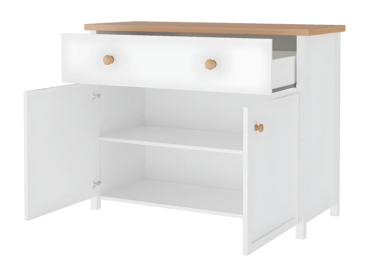 Commode Romelbo 104, Chêne|Blanc, Tiroirs et portes, Nombre de tiroirs: 1, 91x110x42cm