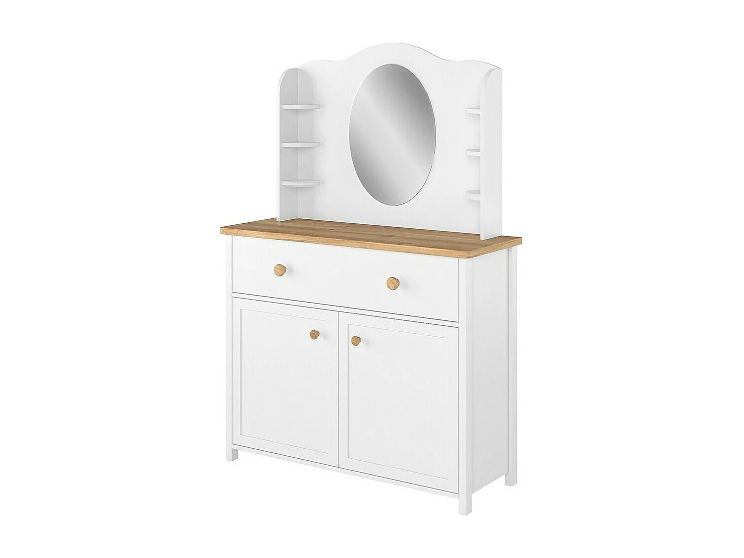 Commode Romelbo 104, Chêne|Blanc, Tiroirs et portes, Nombre de tiroirs: 1, 91x110x42cm