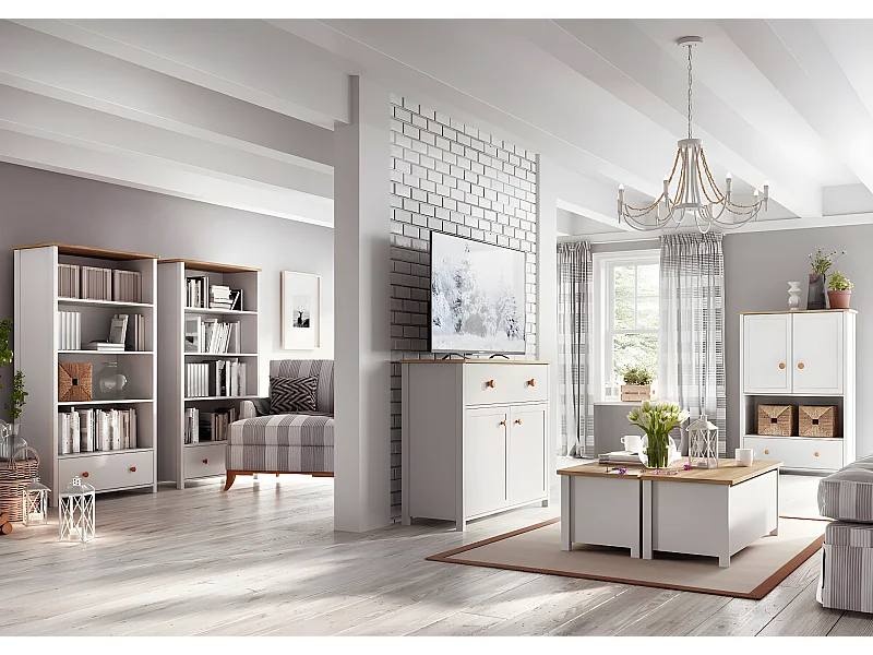 Commode Romelbo 104, Chêne|Blanc, Tiroirs et portes, Nombre de tiroirs: 1, 91x110x42cm