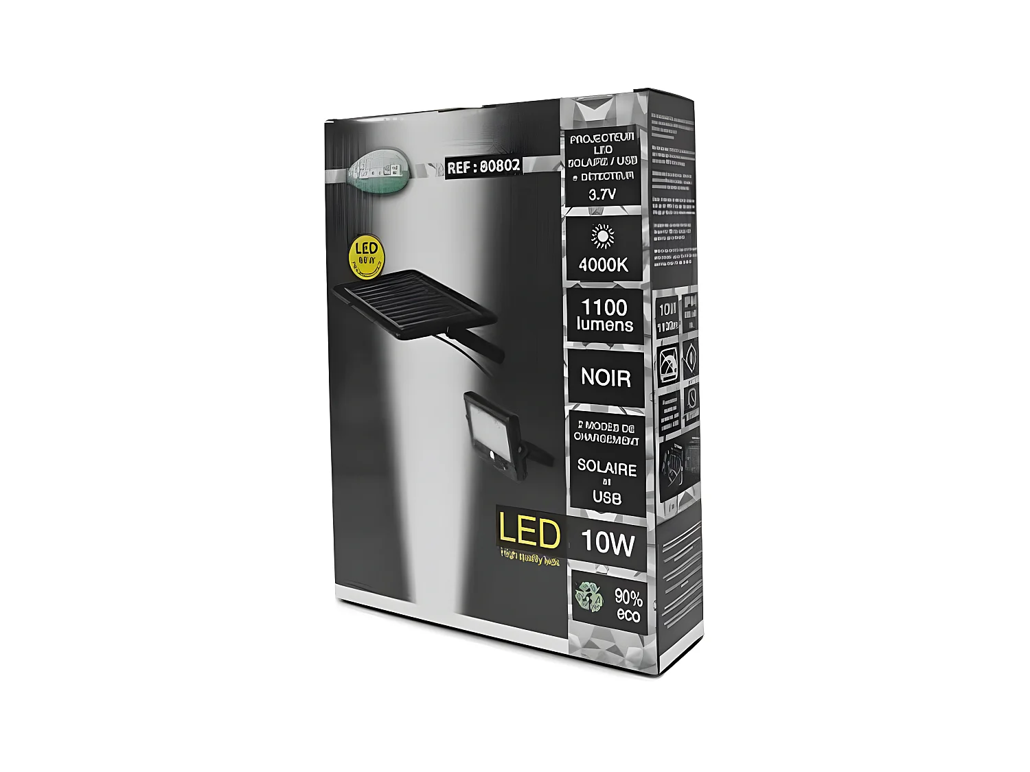 SUNNY LUMOS PROJECTEUR LED SOLAIRE 10W 4000K IP44  plus  CHARGEUR USB  plus  DETECT IR