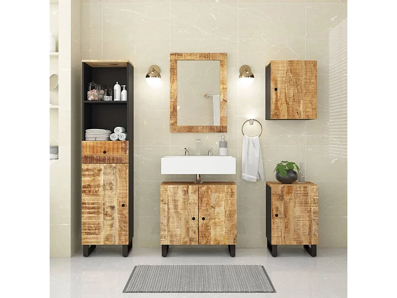 Conjunto de muebles de baño 5 piezas madera maciza de mango