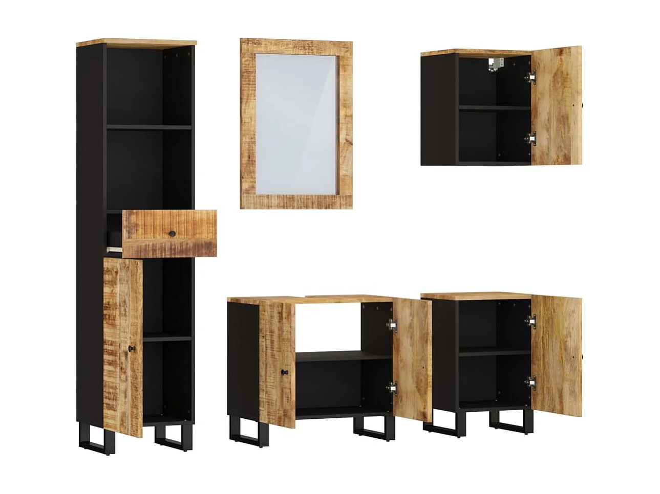 Conjunto de muebles de baño 5 piezas madera maciza de mango