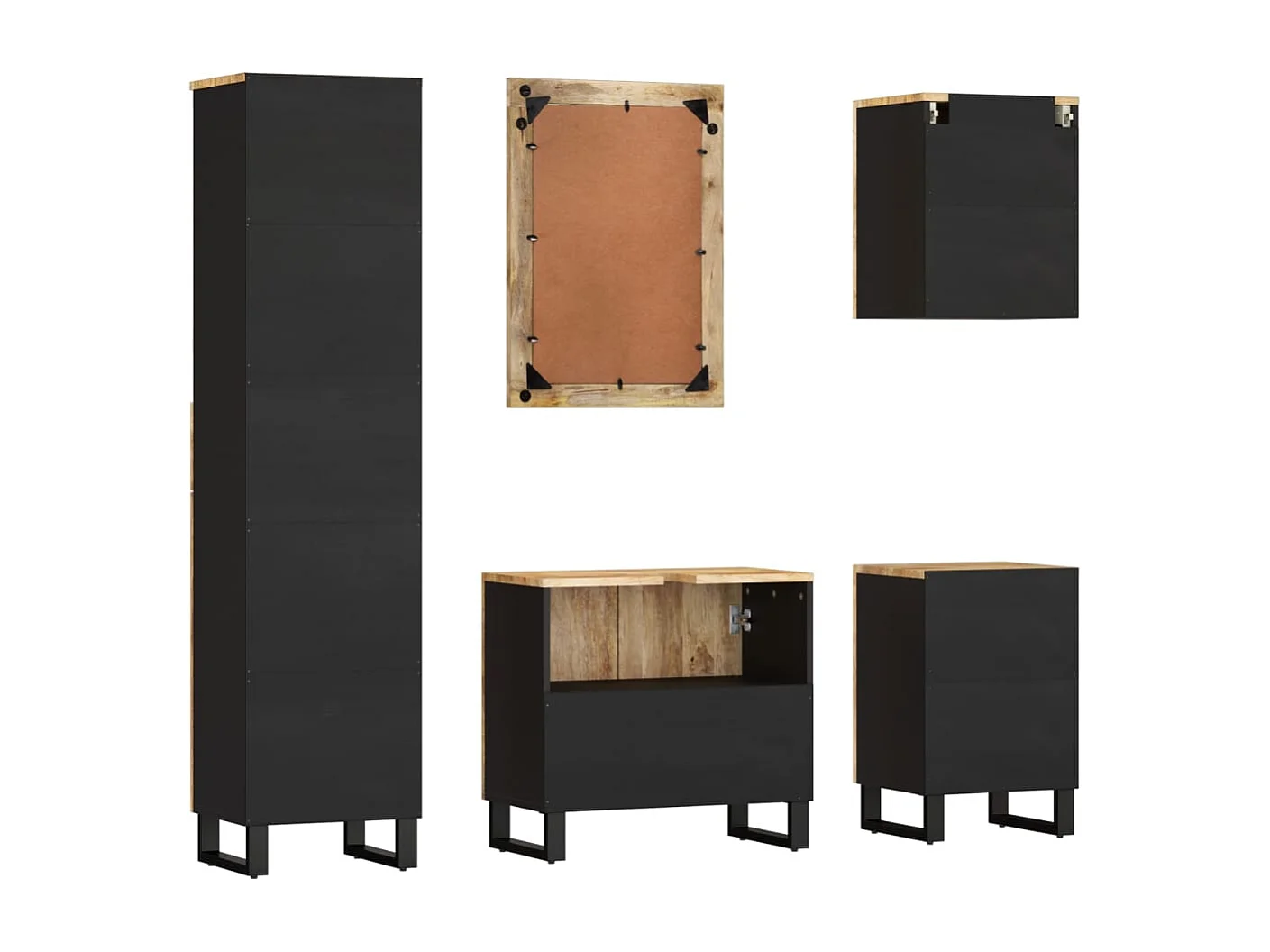 Set Mobili da Bagno 5 pz in Legno Massello di Mango