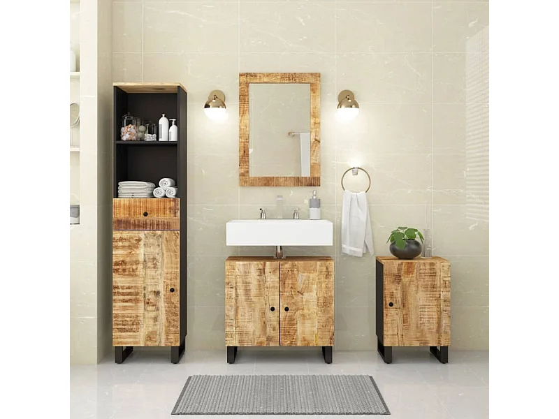 Conjunto de muebles de baño 4 piezas madera maciza de mango