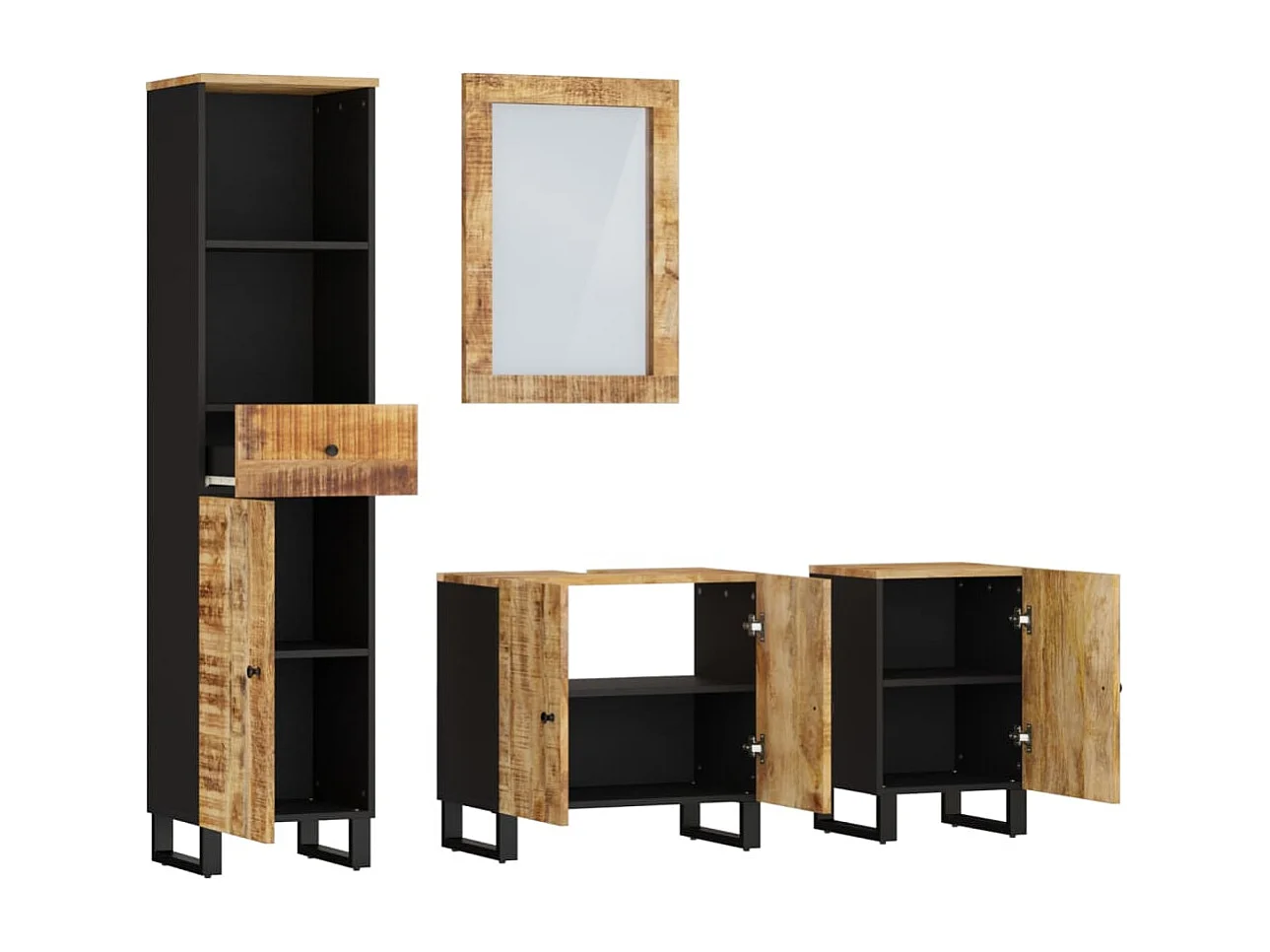 Set Mobili da Bagno 4 pz in Legno Massello di Mango