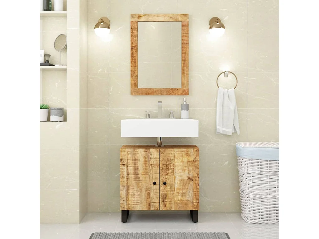 Set Mobili da Bagno 2pz in Legno Massello di Mango