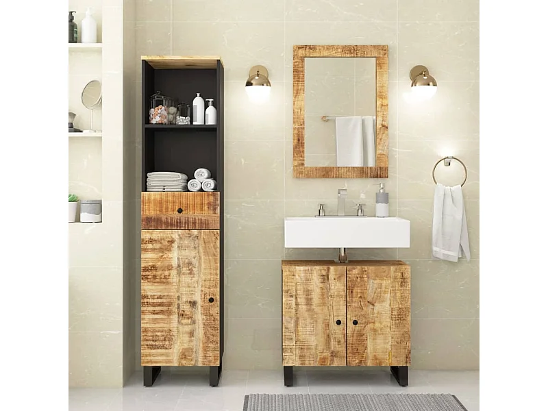 Conjunto de muebles de baño 3 piezas madera maciza de mango