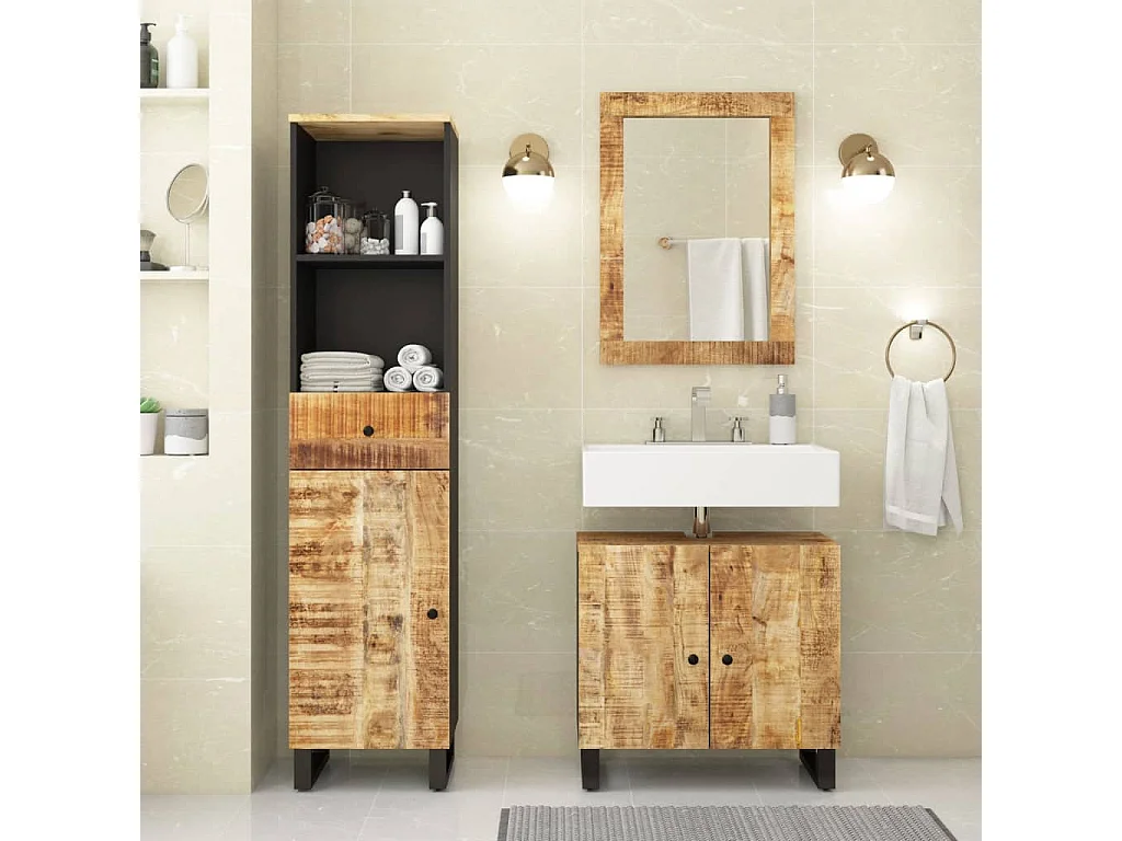 Conjunto de muebles de baño 3 piezas madera maciza de mango