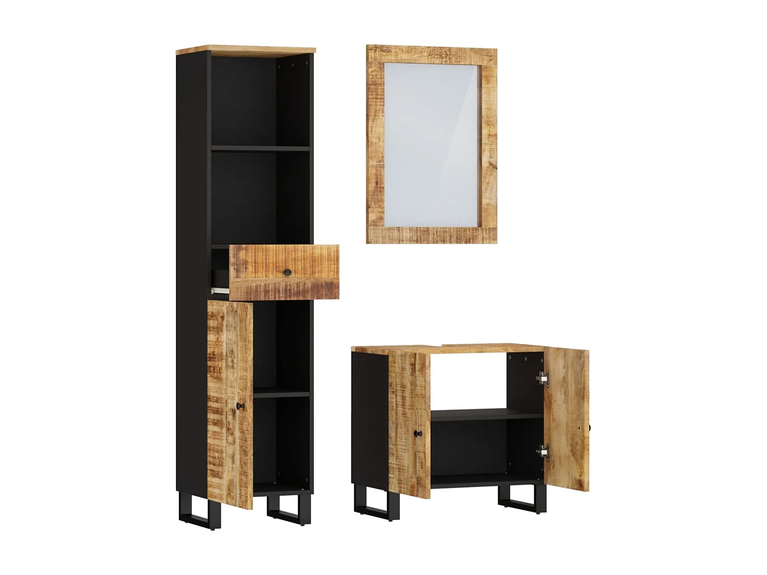 Conjunto de muebles de baño 3 piezas madera maciza de mango