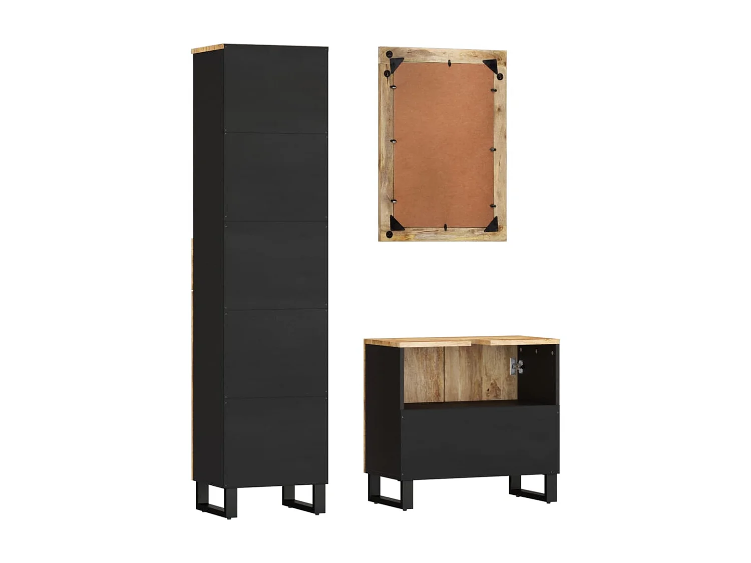 Set Mobili da Bagno 3pz in Legno Massello di Mango