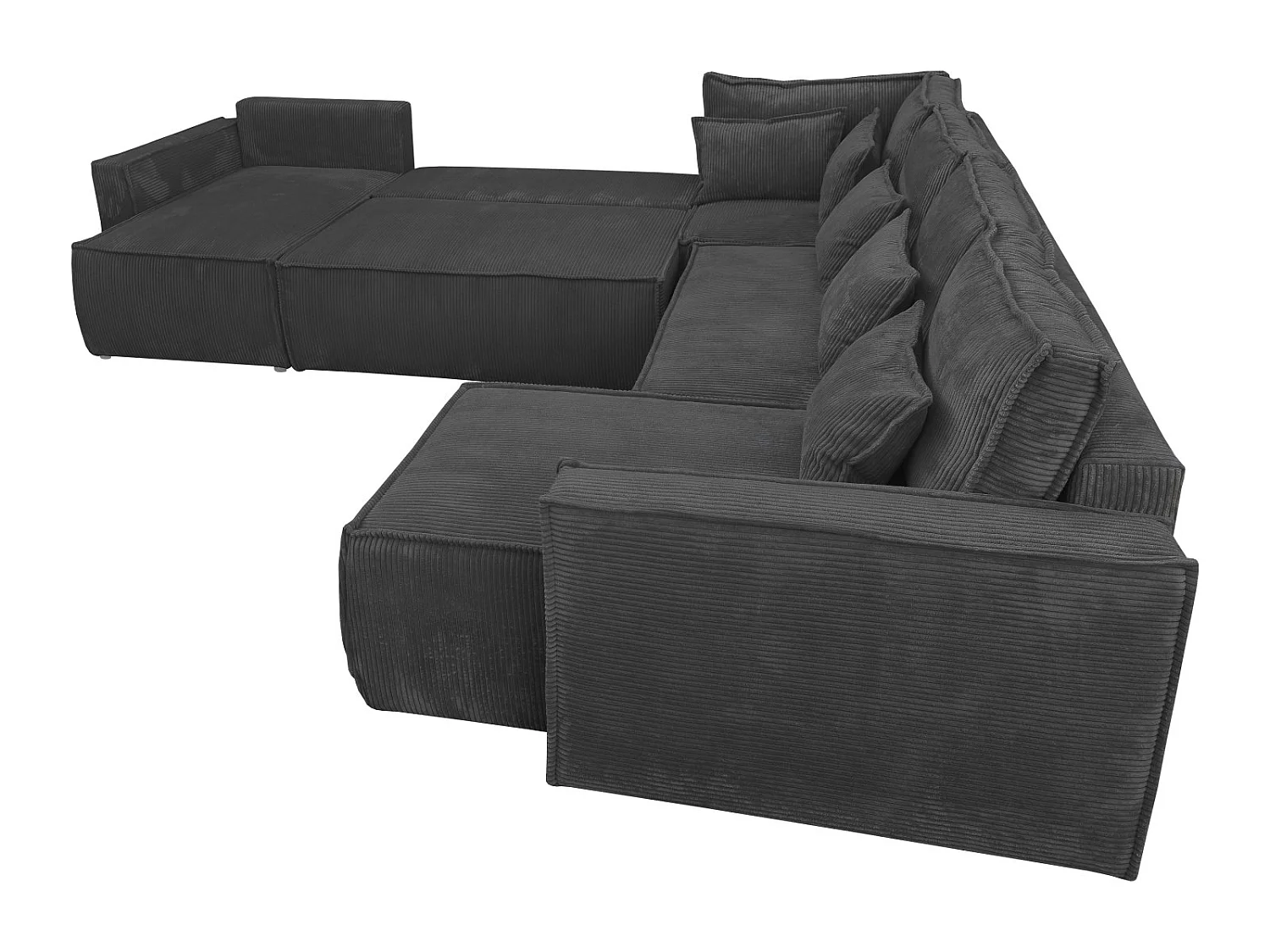 Canapé en Velours Côtelé Eva Panoramique convertible en lit avec coffre de rangement Gris Anthracite