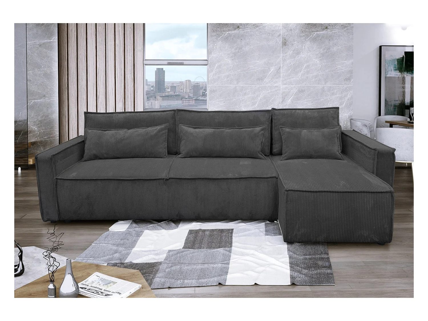 Canapé Eva XL Gris Anthracite Angle Réversible