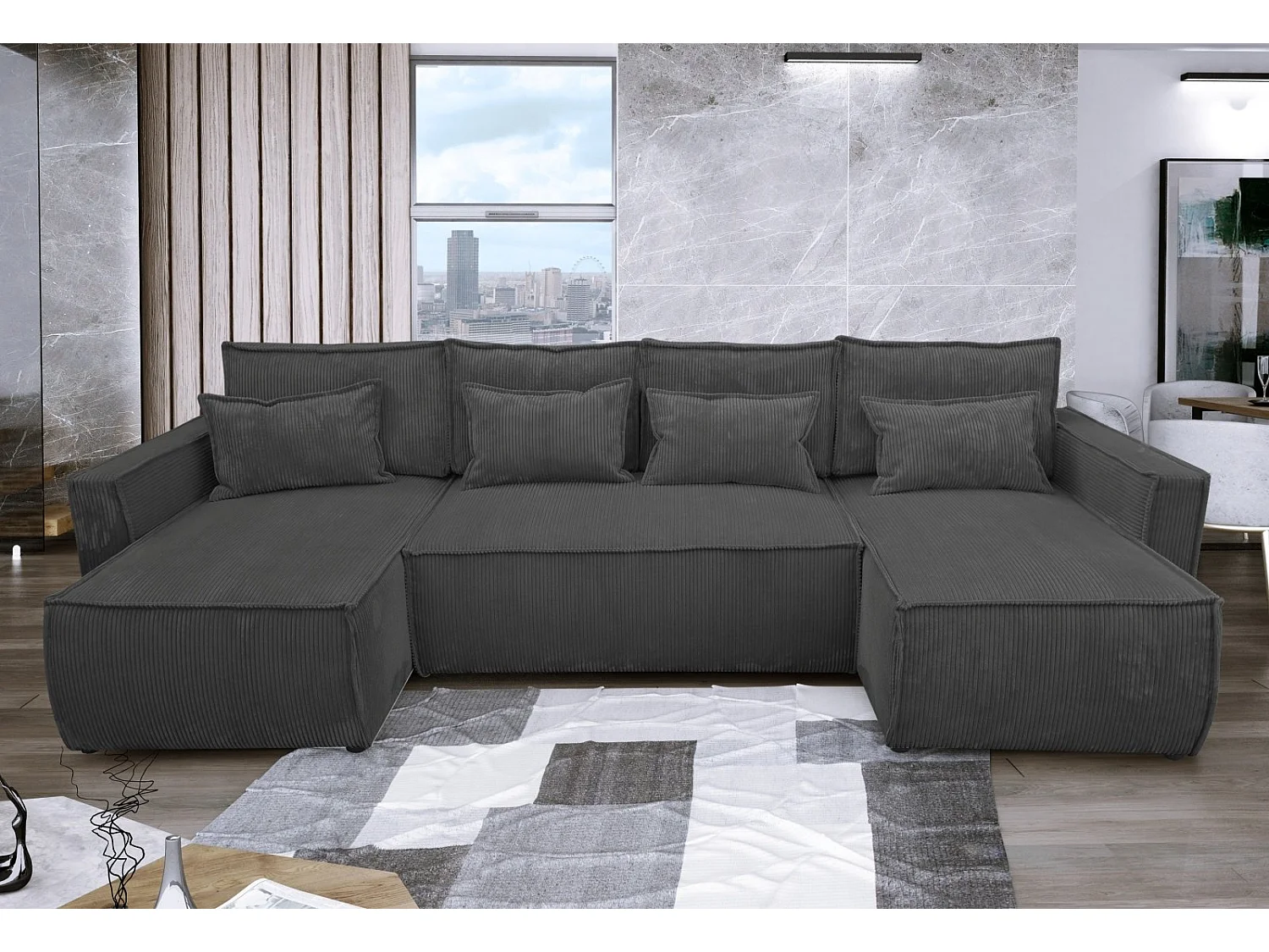 Canapé convertible en lit en velours côtelé Eva U Gris Anthracite