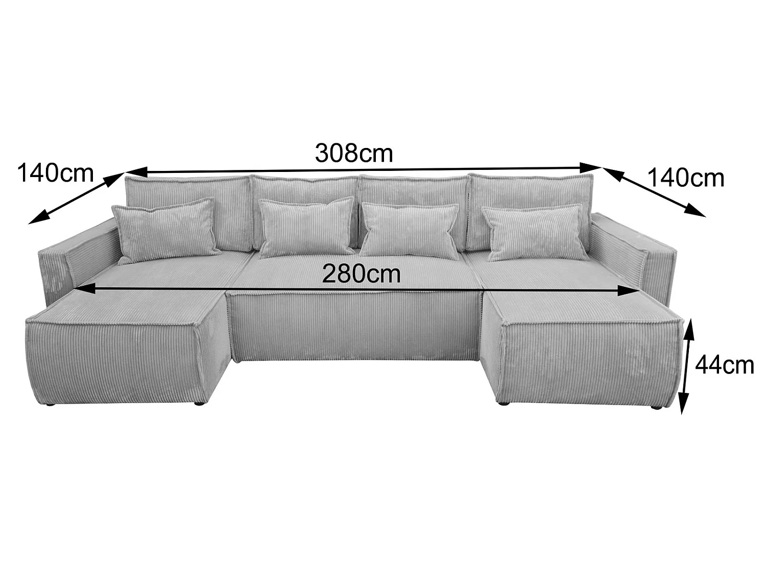 Canapé convertible en lit en velours côtelé Eva U Gris Anthracite