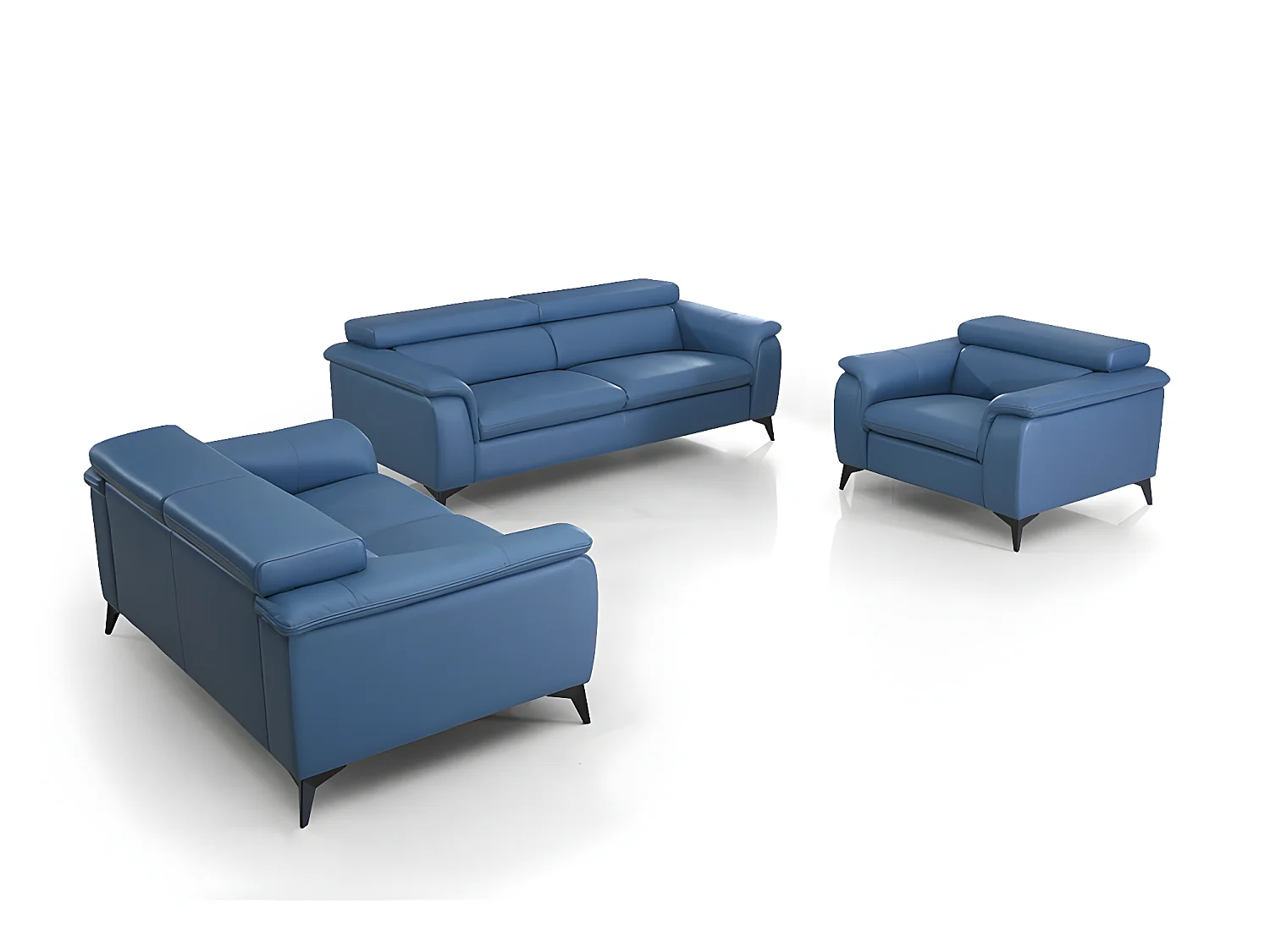 Canapé en cuir 2 places NEYLA Bleu - Angle Droit