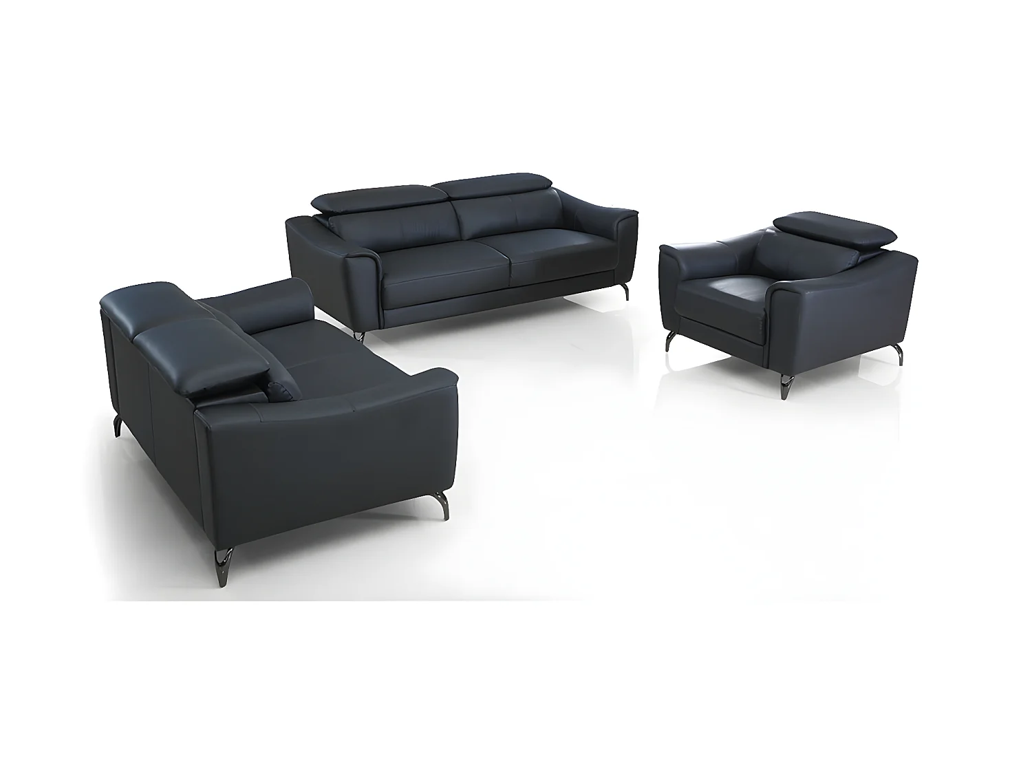 Canapé en cuir 2 places KRYS Noir - Angle Droit